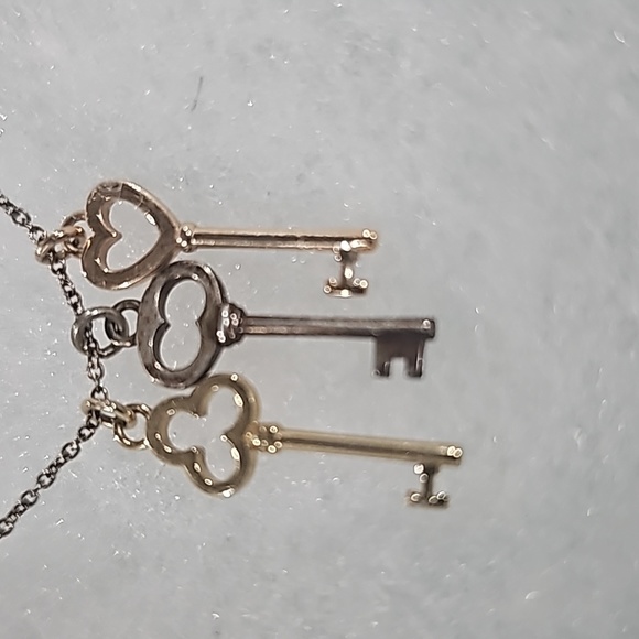 Tiffany & Co. Triple Key Motif Silver Gold Pendant Necklace Ag925 Au750 18in Lg - Picture 7 of 15